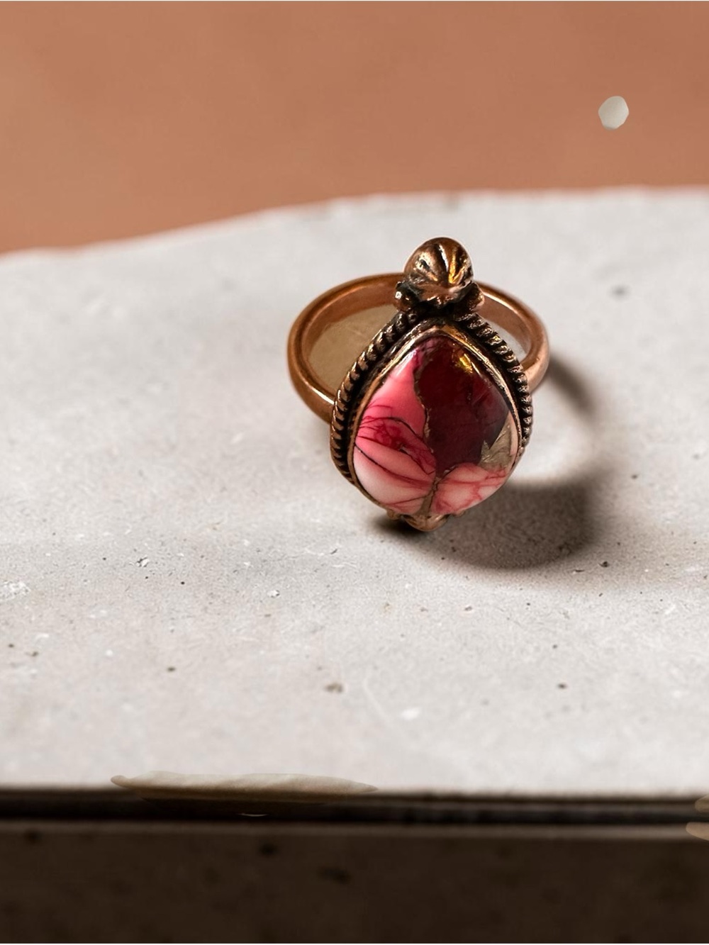 Pink Teardrop  Red Rose Dahlia Copper Ring Women Jewelry